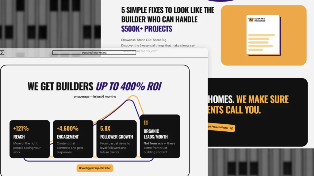 Squared Marketing Website screens